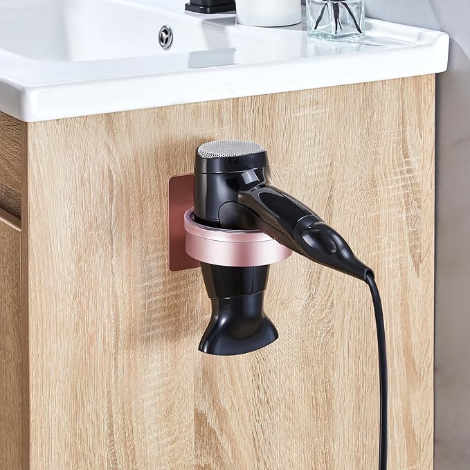 Oukimly Hair Dryer Holder Wall Mounted, Blow Dryer Holder, Hair Tool Organizer for Hair Dryer Storage Hanger, Adhesive Hairdryer Holder for Bathroom Barber Shop (Rose Gold)
