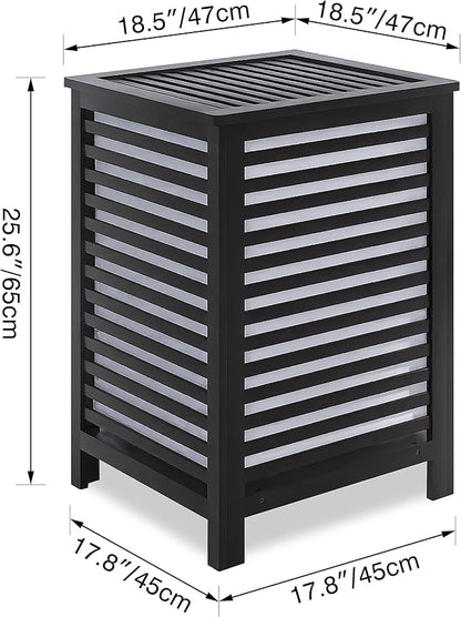 SMIBUY Double Laundry Hamper with Lid, 120L Bamboo Laundry Basket with Removable Liner Bag, 2-Section Clothes Divider Laundry Sorter for Laundry Room, Bathroom, Bedroom (Black)