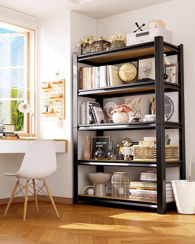 Set of 2 Storage Shelves, 5-Tier Garage Shelving Heavy Duty, Home Storage Rack, Utility Metal Shelf, Adjustable Shelving Unit, for Dorm, Basement, Kitchen,19.7" D x 45.6" W x 78" H, Black