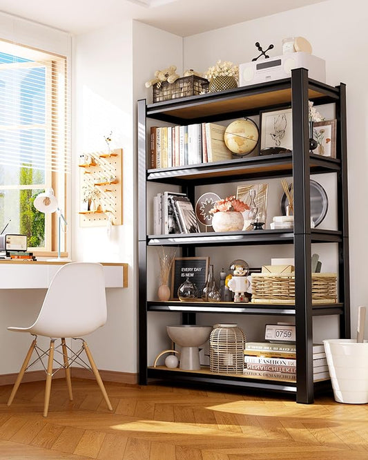Set of 2 Storage Shelves, 5-Tier Garage Shelving Heavy Duty, Home Storage Rack, Utility Metal Shelf, Adjustable Shelving Unit, for Dorm, Basement, Kitchen,19.7" D x 45.6" W x 78" H, Black