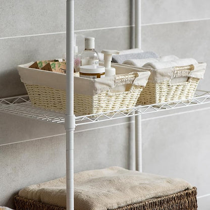 JS HANGER Wicker Storage Basket with Washable Liners, Metal Frame, Set of 2, 12.6" L x 8.7" W x 4.3" H, Woven Paper Basket for Pantry, Toilet, Bathroom, Bedroom, Patio, Light Yellow