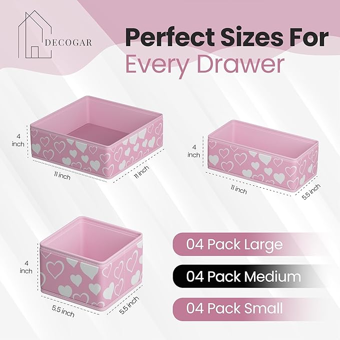 12 Pack Foldable Pink Drawer Organizers – Fabric Baby Clothes Organizer for Nursery Dresser & Closet | Pink Storage Bins, Drawer Dividers for Baby Clothes, Diapers, Socks & Toys
