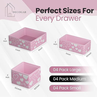 12 Pack Foldable Pink Drawer Organizers – Fabric Baby Clothes Organizer for Nursery Dresser & Closet | Pink Storage Bins, Drawer Dividers for Baby Clothes, Diapers, Socks & Toys