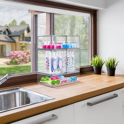 Sorbus Wide Stackable Acrylic Storage Drawers, 6 Pack Clear Plastic Organizer Bins for Baby Bottles, Makeup, Bathroom, Vanity & Countertop Organization, Pull-Out Drawer Design for Cabinets & Pantry