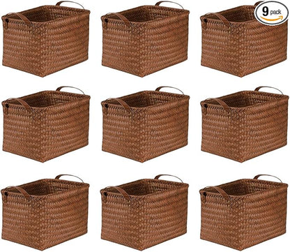 BROWNLILY Handwoven Clothes Basket Laundry Hampers Large Wicker Storage Baskets for Shelves Blankets Closet Storage Bins Car Bedroom Bathroom Organizers and Storage Bath (9, Brown)