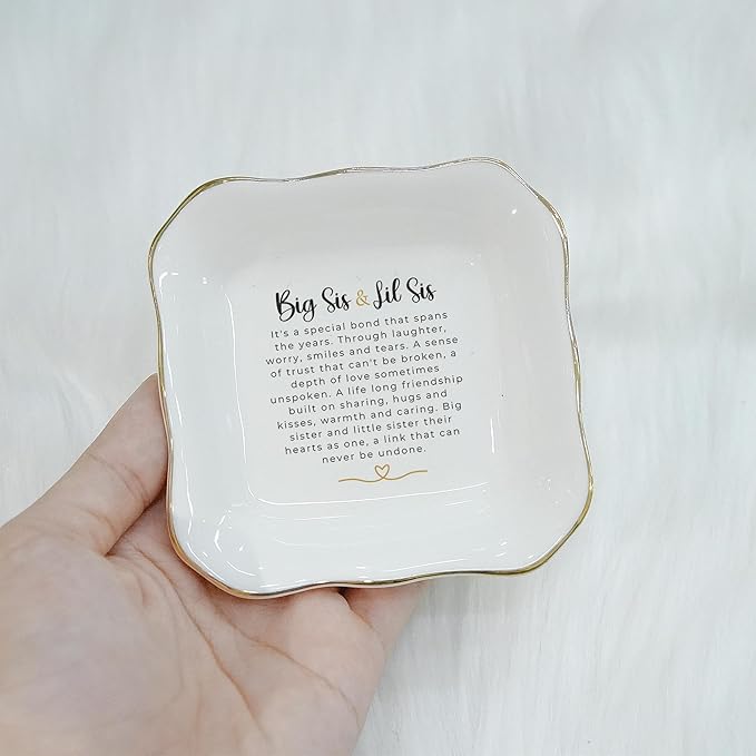 HatafaFurni Sister Ring Dish Holder Gifts, Jewelry Dish for Sister, Big Sis & Lil Sis Trinket Tray for Christmas Birthday Wedding Gift - Ceramic Jewelry Tray, A Gift to Strengthen Sister's Friendship