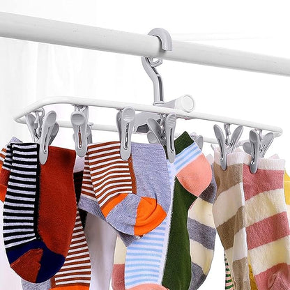 Portable Foldable Clothes Drying Rack, 20 Rotating Clips, Multi-Purpose Laundry Hanger for Underwear, Socks, Indoor/Outdoor Use, Compact, Lightweight, Convenient for Travel and Dorms (Gray)