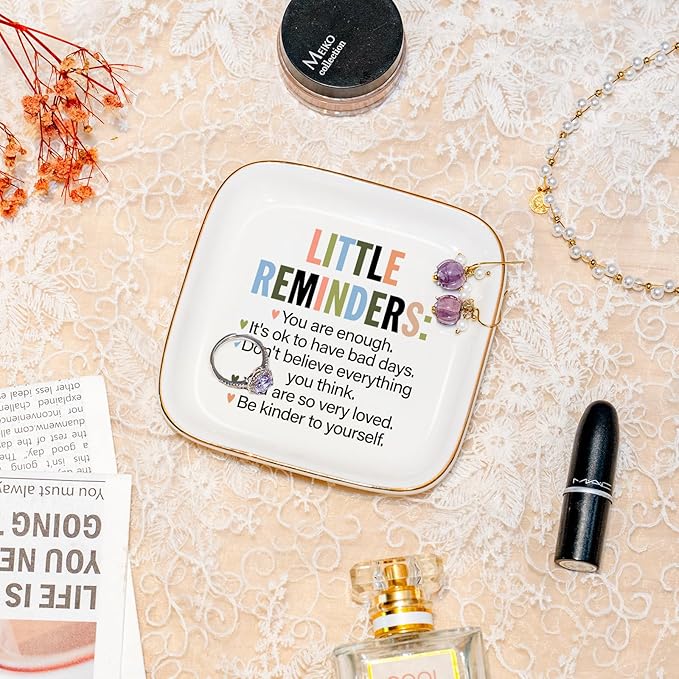 Motivational Gifts for Women – Little Reminders: You are enough... Affirmations Ring Dish, Inspirational Quote Jewelry Tray Gifts For Friends,Besties,Coworkers Employee Appreciation Gift