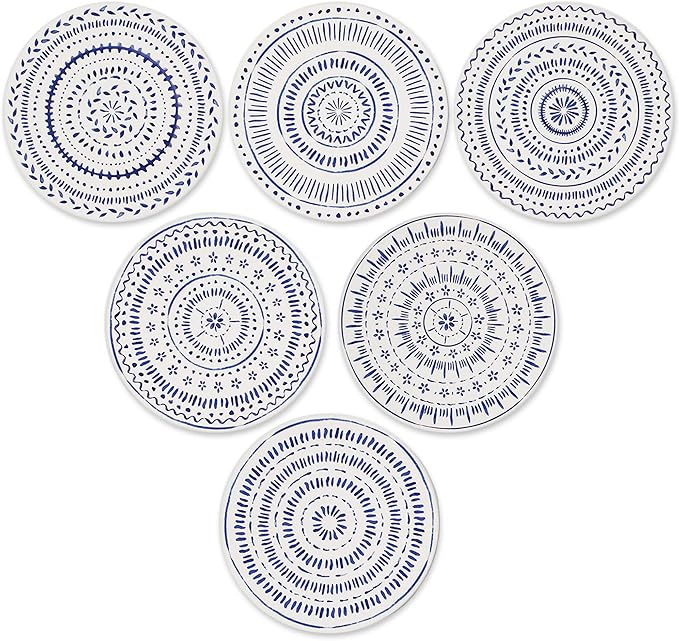 AD Set of 6 Coasters for Drinks Absorbing Round Ceramic Stone Coaster with Cork Base,Tabletop Protection Mat for Mugs and Cups,Office,Kitchen (Nordic Blue)