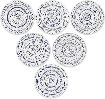 AD Set of 6 Coasters for Drinks Absorbing Round Ceramic Stone Coaster with Cork Base,Tabletop Protection Mat for Mugs and Cups,Office,Kitchen (Nordic Blue)