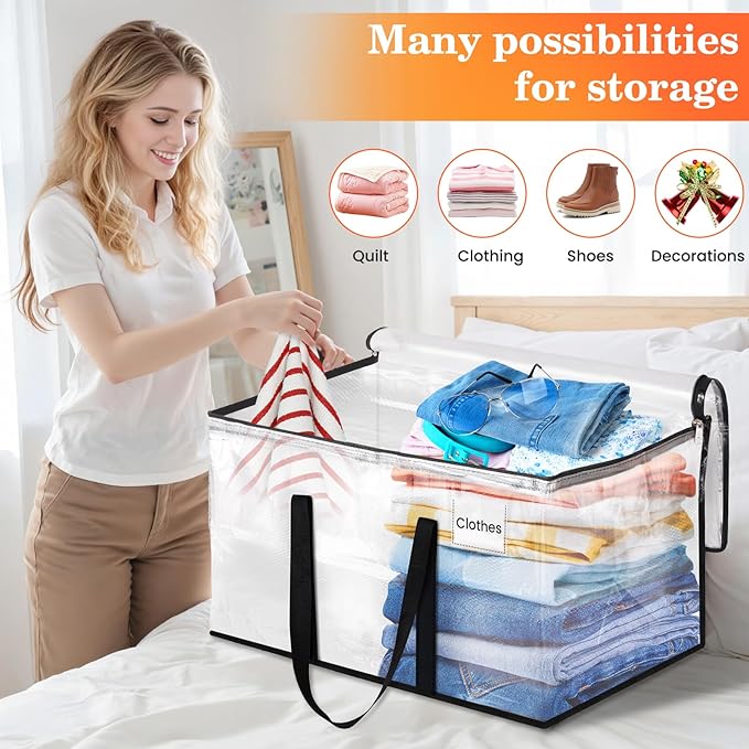 Extra Large Heavy Duty Moving Bags, Storage Bags with Strong Zippers & Handles, Packing Bags for Moving Essentials, Ideal Storage Tote for Home, Dorm & Storage Solutions, 125L 6 Packs Clear