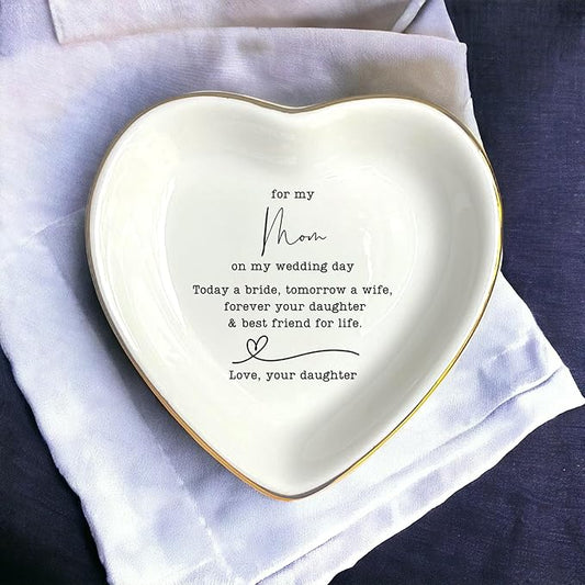 To My Mom on Wedding Day Ring Dish - Mother of the Bride Gift From Daughter, Jewelry Dish for Bonus Mom, Stepmom or Birthday Present