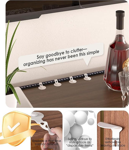 Nearockle Cable Management Under Desk, Adjustable Self-Adhesive Silicone Cable Ties Cord Organizer, Reusable Heavy-Duty Cord Holder Under Table for Office, Home, School (10Pcs-White)