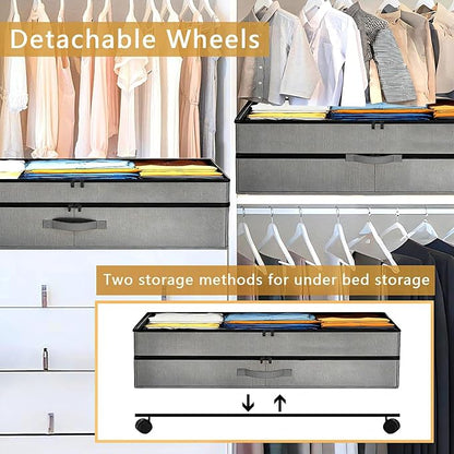Meetue Under Bed Storage with Wheels, 2 Pack 75L Underbed Large Storage Bins with Lid, Adjustable Rolling Storage Containers for Clothes, Shoes, Blankets