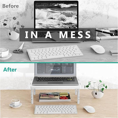 WALI Computer Monitor Stand for Desk, Adjustable Laptop Riser, Desk Monitor Stand Underneath Storage for Office, Home, School Supplies (PTT001-W), 1 Pack, White
