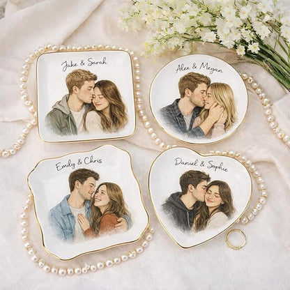 Famitrendz Personalized Couple Portrait Ring Dish, Custom Couples Photo Jewelry Dish, Custom Ring Holder Gifts, Picture Trinket, Engagement Valentines Wedding Gifts, Gift for Her, Women 1