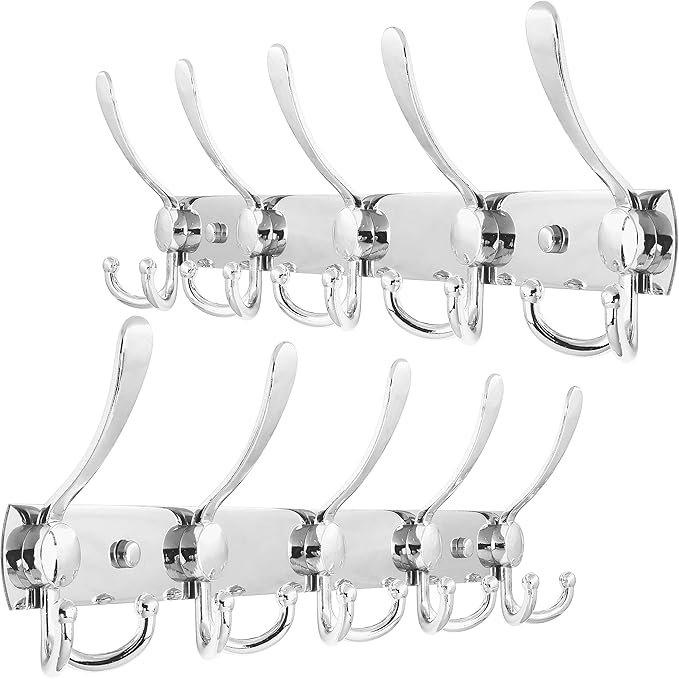 WEBI Coat Rack Wall Mount,Coat Hooks Wall Mount,Coat Hanger Wall,Hook Rack,Wall Coat Rack,5 Triple Hooks for Hanging Coats,Jacket,Clothes,Chrome,2 Packs