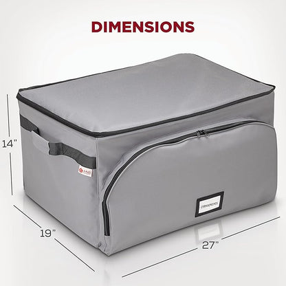 HOLDN’ STORAGE Premium Christmas Ornament Storage Box – Holds up to 72 4” Ornaments, Durable 600D Fabric, Adjustable Dividers, 3 Removable Trays – Metal Frame – Gray