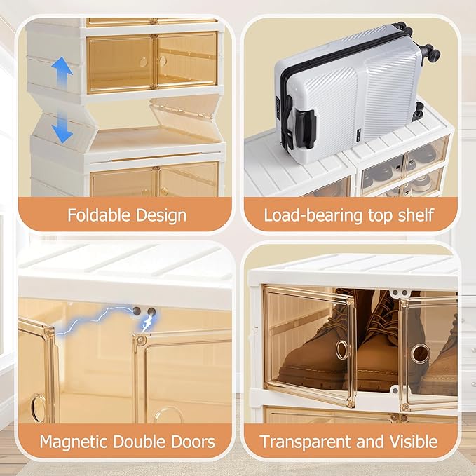 Folding Shoe Rack Storage Device,Large Plastic Folding Shoe Cabinet, Easy to Assemble Shoe Rack Storage Cabinet with Transparent Door Magnetic Buckle (6 Layers, 2 Groups, 24 Pairs)