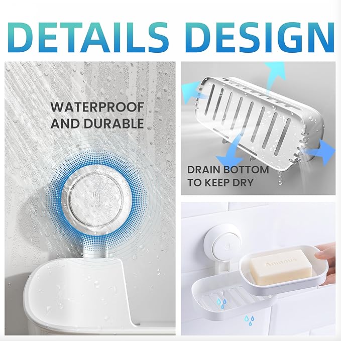 MoJoTools Shower Caddy Suction Cup Set - No-Drill Removable 3-Pack Organizer with Shower Shelf, Soap Dish, and Toothbrush Holder - Strong Suction, Waterproof, Ideal for Bathroom Organization