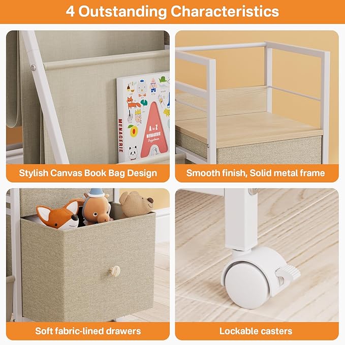 Book Shelf for Kids Rooms, Toddler Bookshelf Baby Bookcase with Kids Storage for Nursery, Bedroom, Playroom, Easy Assembly (Off White)