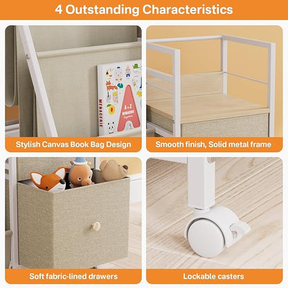 Book Shelf for Kids Rooms, Toddler Bookshelf Baby Bookcase with Kids Storage for Nursery, Bedroom, Playroom, Easy Assembly (Off White)