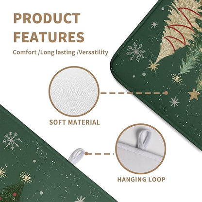 Wnoesat Green Christmas Tree Snowflakes Dish Drying Mat for Kitchen Counter 18x24 Inch Winter Xmas Holiday Dish Rack Mat Absorbent Microfiber Dish Draining Mat Reversible Drainer Pad