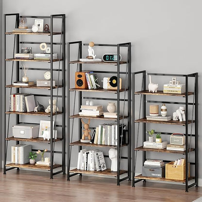 BHG Vintage Multifunctional Folding Bookshelf, No-Assembly Plant Stand Storage Rack Shelves for Home Office