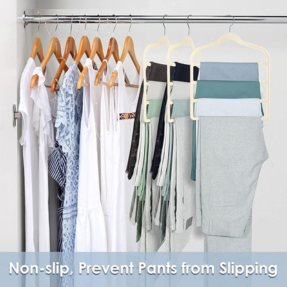 Velvet Hangers Space Saving Non Slip Pant Velvet Hangers, DUDUCOFU 4 Pack Beige Multi Layer Clothes Hangers Closet Organizer for Pants Trousers Scarf