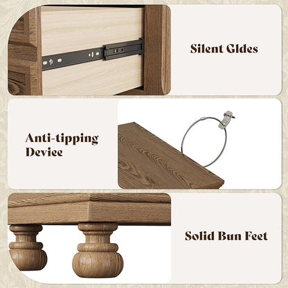 AMERLIFE Fully Assembled Nightstand, Solid Wood End Table with 2 Storage Drawers, 26" Extra Large Traditional Bedside Cabinet for Bedroom, Light Brown