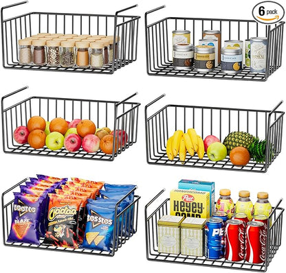 SUFAUY 6-Pack Under Shelf Basket Storage, Wire Shelves for Storage and Organization, Under Cabinet Paper Plate Dispenser Organizer Holds up to 22lbs for Pantry Closet, 10.6“d x 16" w, Black