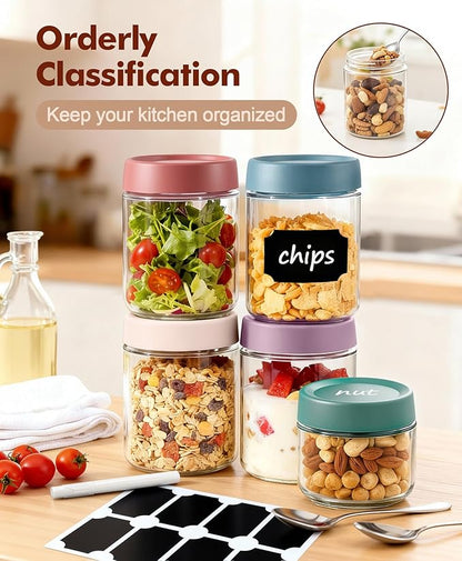 6 pack 16 oz Overnight Oats Containers with Lids and Spoons Glass Jars with Airtight Lids: Wide Mouth Mason Salad Jars, Leakproof and Reusable Glass Food Storage Container for Yogurt Snacks Spice