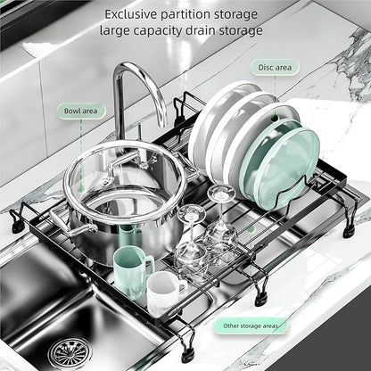 BBXTYLY Expandable Dish Drying Rack Over The Sink, Adjustable Dish Rack in Sink with Expandable Feet, Inside Dish Drainer for Kitchen Counter, Drying Rack Fit for 11"-19" Kitchen Sink