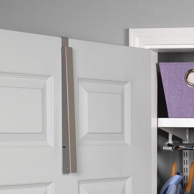 HOLDN’ STORAGE Over The Door Hanger - Single Foldable Rack Organizer for Hanging Clothes, Coats & Towels, Ideal for Dorm Rooms, Laundry, Bathrooms, Etc - Holds up to 20 LBs - Satin Nickel (2 Pack)