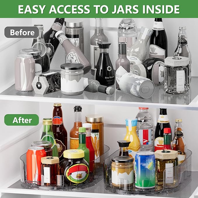 2 Pack Lazy Susan Turntable for Refrigerator, 360° Rotating Clear Lazy Susan for Refrigerator Organizers and Storage, Kitchen, Countertop, Cabinet, Pantry, Table Top (13.5 x 8.5in)