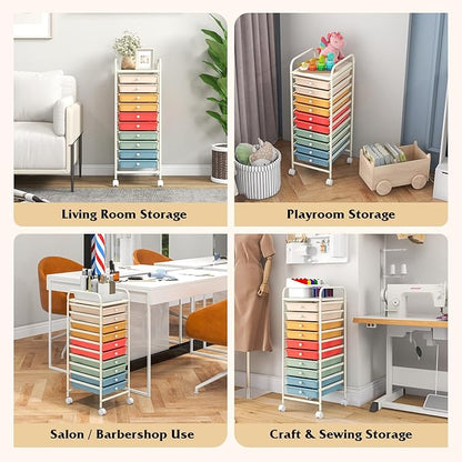 Giantex 10-Drawer Rolling Storage Cart w/Wheels, Handle, Removable Drawers, Mobile Organizer Storage Unit, Trolley Utility Cart for Home Kitchen Makeup Living Room Office Play Room