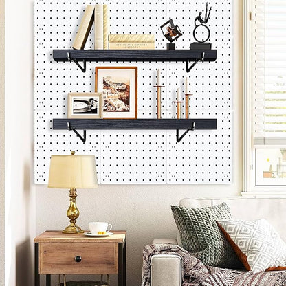 Black Pegboard Shelf, 4 Pack Wooden Pegboard Shelves with Metal Brackets Hooks, Heavy Duty Peg Board Organizer Shelves, Pegboard Accessories Organizer for Crafts Room, Garage, Workbench, Office