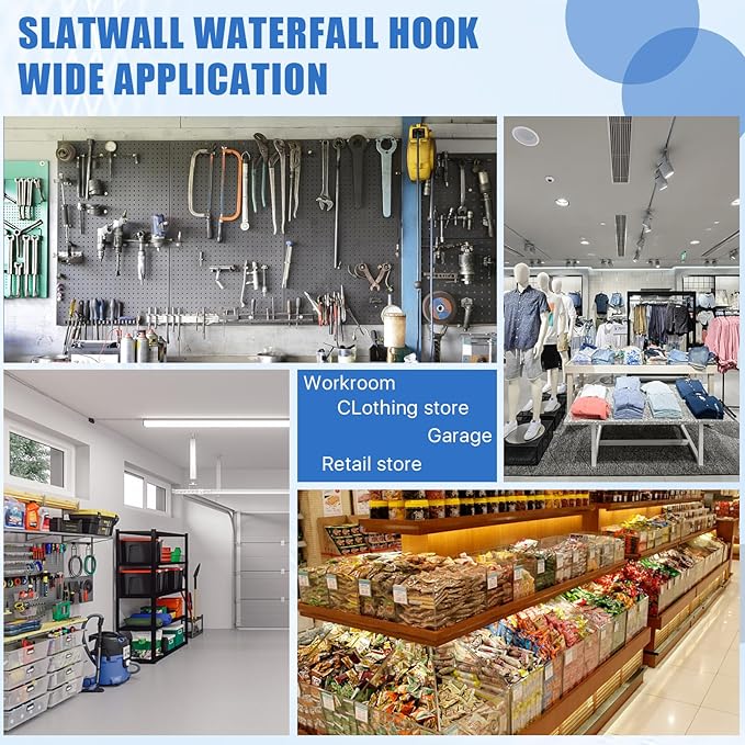 5 Hooks Slatwall Hooks Accessories, 5 Pack 13.7 Inch Heavy Duty Waterfall Slatwall Hangers Rectangular Tube Slat Wall Clothes Hooks for Display Clothing Retail Shop Garage (White)