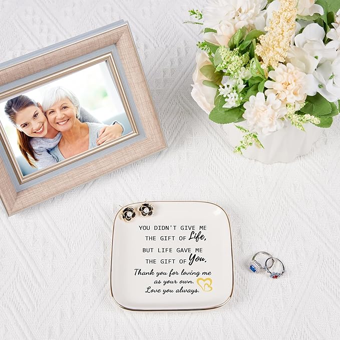 Piudee Step Mom Gifts for Bonus Mom Jewelry Dish Ring Dish Tray for Mother in Law Birthday Christmas Valentines Mother's Day Gift for Stepmom Bonus Mom - Thank You for Loving Me As Your Own