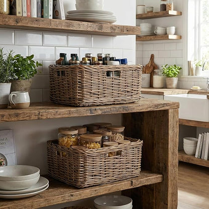 StorageWorks Pantry Baskets, Willow Storage Baskets for Organizing, Shelves, Pantry Organizers and Storage, Light Brown, 15"L x 11"W x 6 ¾"H