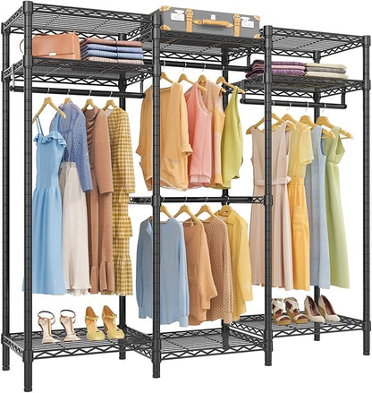 VIPEK V5i Garment Rack Bedroom Armoires Freestanding Closet Organizer, Portable Wardrobe Closet Heavy Duty Clothing Rack with 8 Adjustable Shelves & 4 Hang Rods, 56.7" Lx15.7 Wx76.4 H, Black (Medium)