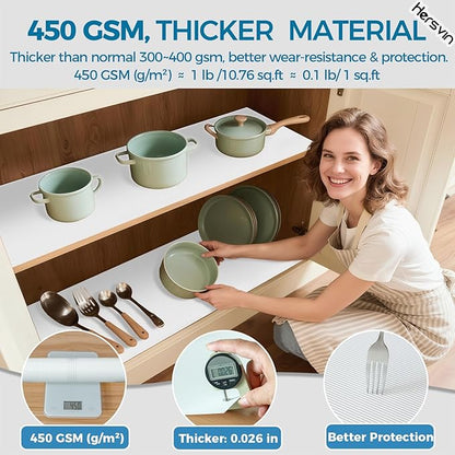 Hersvin Shelf Liners 20 in x 20 ft EVA Drawer Mats, Non-Adhesive Cupboard Protector, Kitchen Cabinet Lining Fridge Liner (White Stripe, 50.8x610cm)