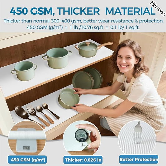 Hersvin Shelf Liners 14 in x 20 ft EVA Drawer Mats, Non-Adhesive Cupboard Protector, Kitchen Cabinet Lining Fridge Liner (White Stripe, 35.6x610cm)