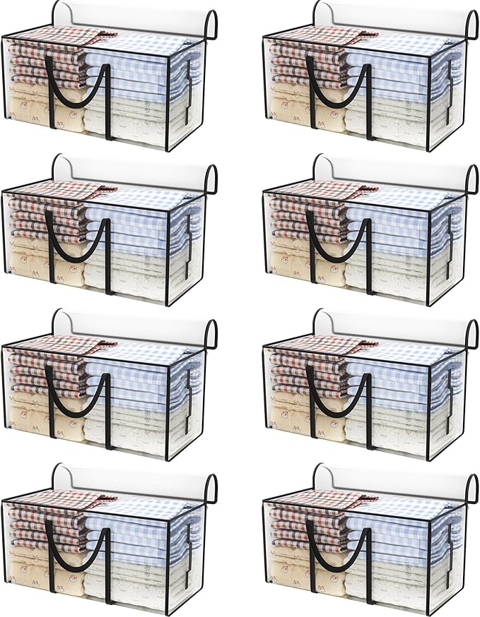 CONGREGATE 8 Pack 97L Extra Large Moving Bags with Zippers and Carrying Handles, Heavy-Duty Storage Tote Moving Boxes for Space Saving, Semi-Transparent