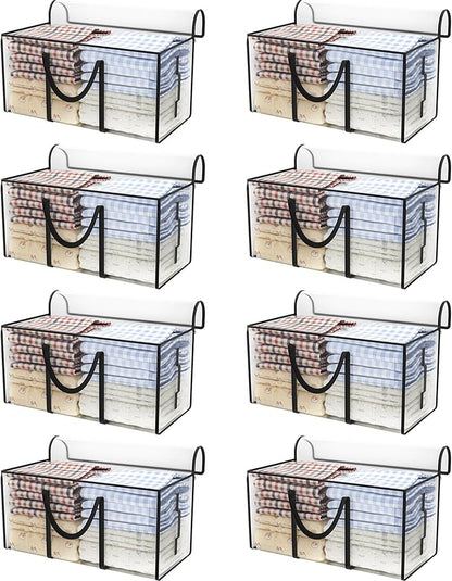 CONGREGATE 8 Pack 97L Extra Large Moving Bags with Zippers and Carrying Handles, Heavy-Duty Storage Tote Moving Boxes for Space Saving, Semi-Transparent