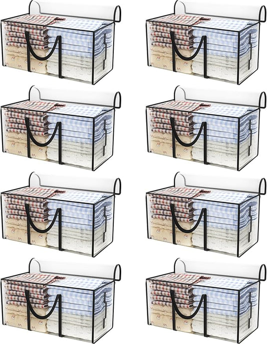 CONGREGATE 8 Pack 97L Extra Large Moving Bags with Zippers and Carrying Handles, Heavy-Duty Storage Tote Moving Boxes for Space Saving, Semi-Transparent