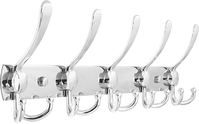 WEBI Coat Rack Wall Mount,Coat Hooks Wall Mounted,Coat Hanger Wall,Hook Rack Rail,5 Triple Hooks for Hanging Jacket,Clothes,Hats,Chrome