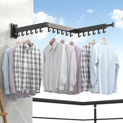Clothes Drying Rack Wall Mounted,Laundry Rack Wall Wount,Drying Rack Clothing for Laundry,Retractable Dryer Racks,Wall Mounted Drying Rack Collapsible, Black, Sandy Coating,3z-b01
