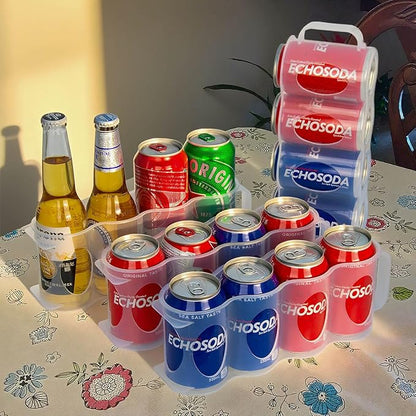 ChasBete Portable Soda Can Organizer for Refrigerator Shelf, Beer Can Holder, Fridge Storage Sliding Rack, Clear Plastic 2 Pack