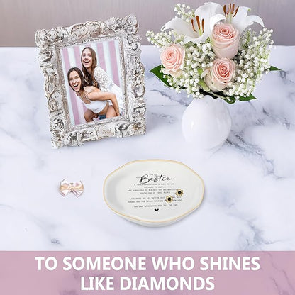 Bestie Gifts for Women Friendship, Jewelry Dish Trinket Tray, Gifts for Friends Female, Friend Gifts for Women Birthday, BFF Soul Sister Work Bestie Gifts for Thanksgiving Gifts (White-bestie1)
